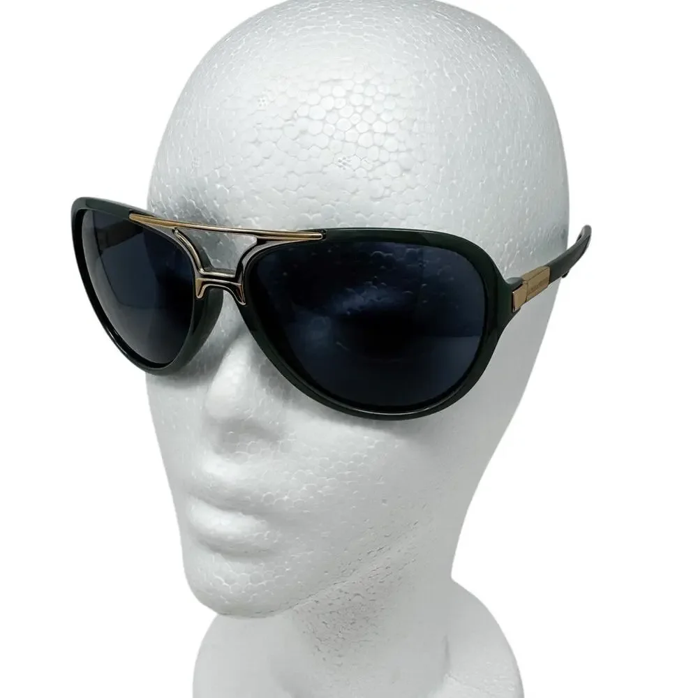 Dolce & Gabbana Sunglasses Dark Green Gold Shield Pilot Aviator Italy w/ case+